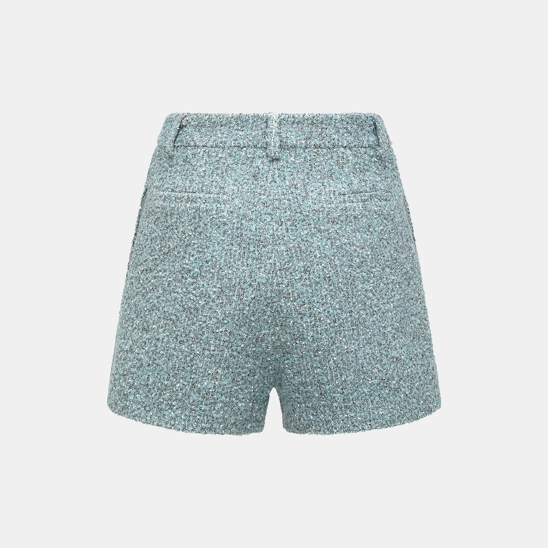 "Chelsea Citywalk." Italian Textured Tweed Shorts—Glacier Dream
