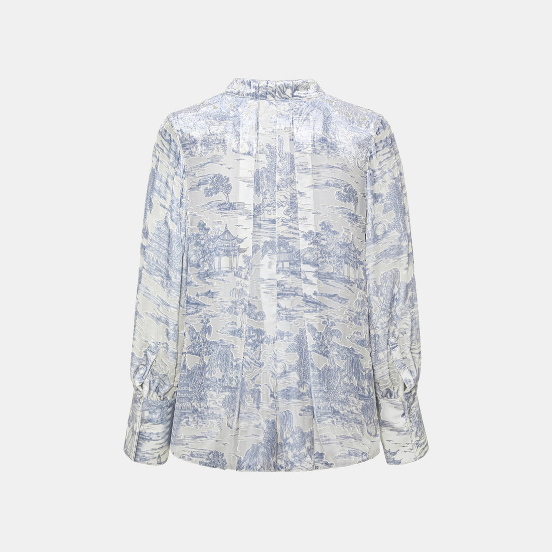 "Imperial Garden Teatime" Silk Velvet Burnished Special Cut Shirt - Xingyu Liyun