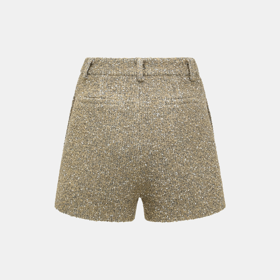 "Chelsea Citywalk." Italian Textured Tweed Shorts—Amber Moss
