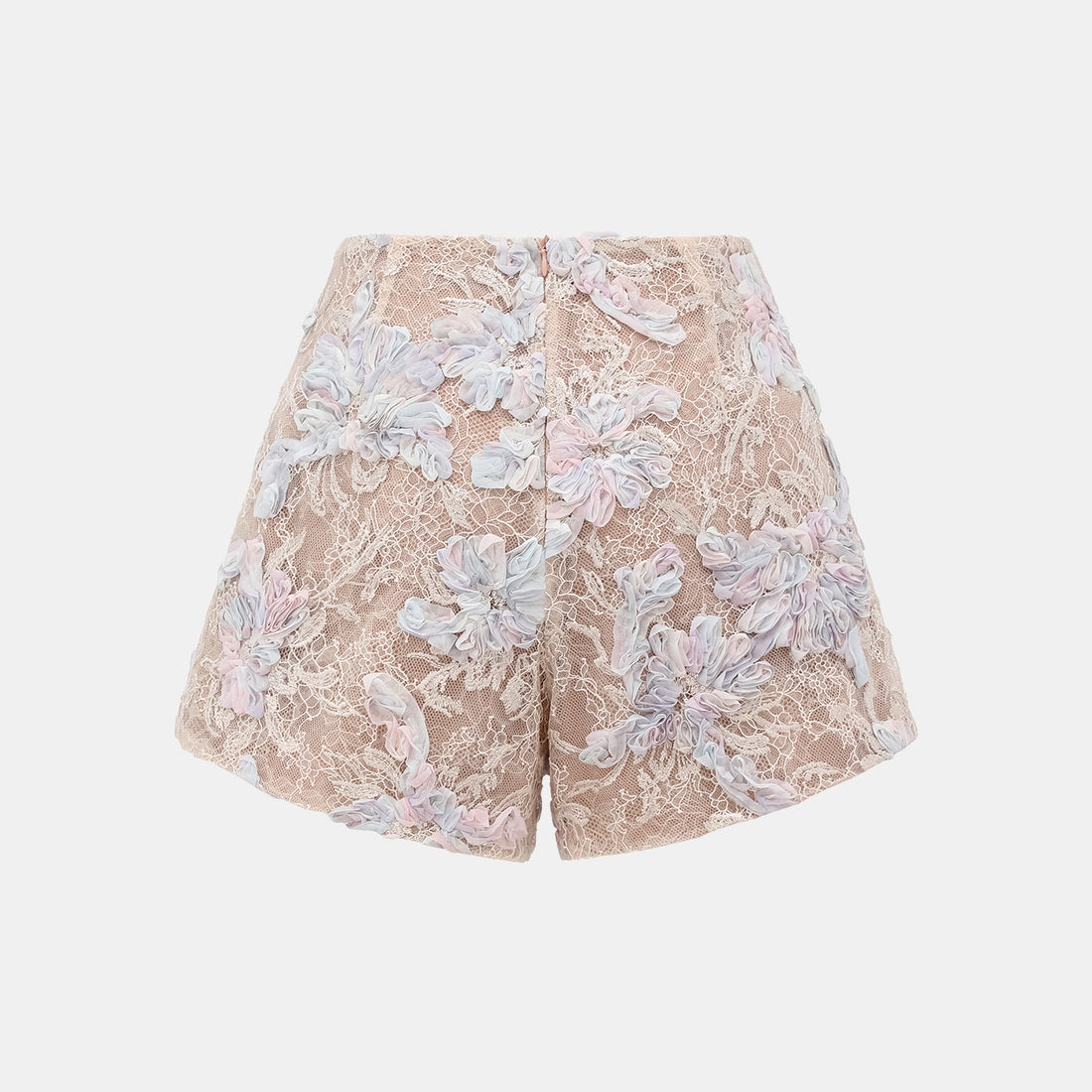 "Imperial Garden Teatime." Dyed Satin Lace Shorts — Dawn Mist Bloom