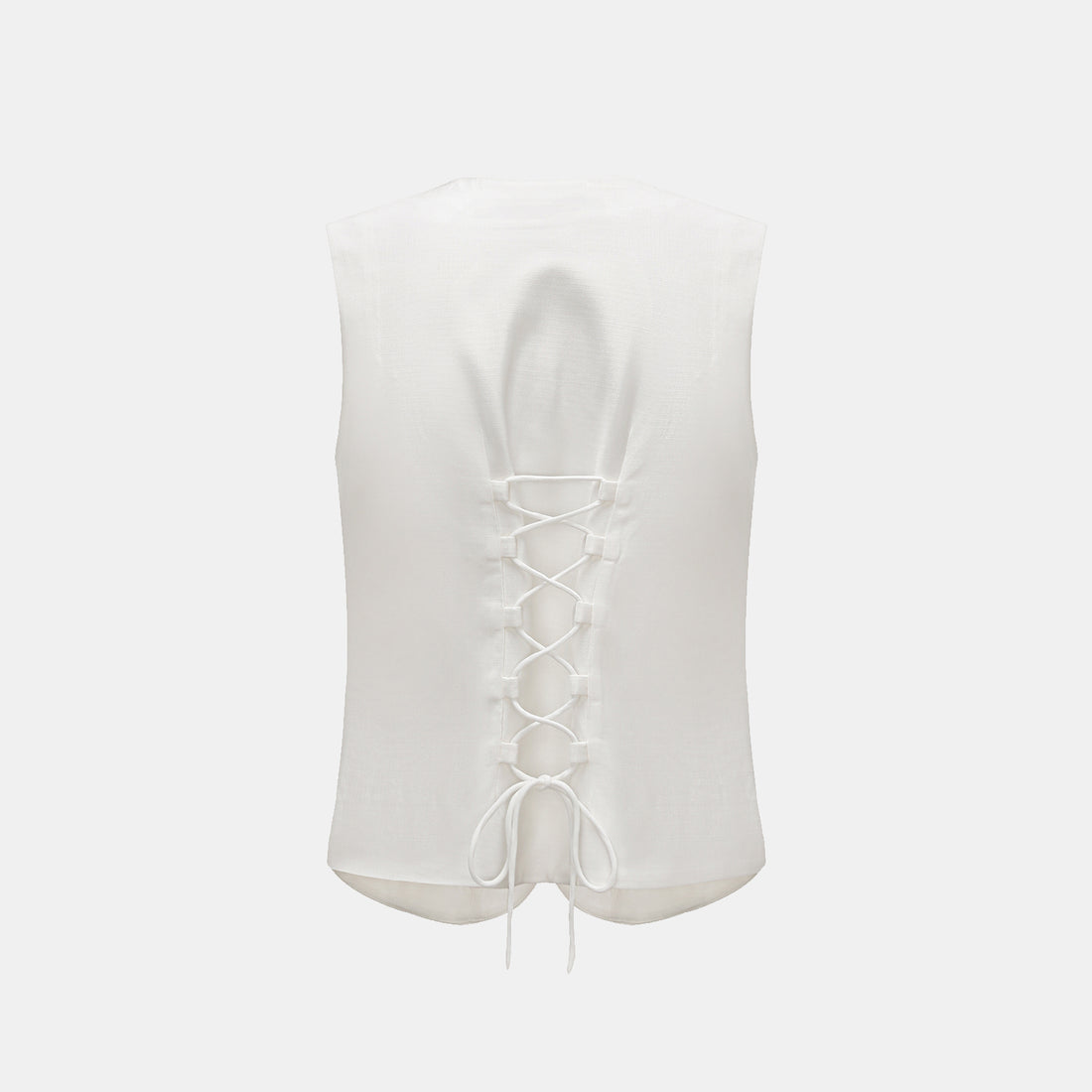 "Speak Sleek" 奢華輕薄麻感肌理醋酸綁帶西裝馬甲背心—Ivory