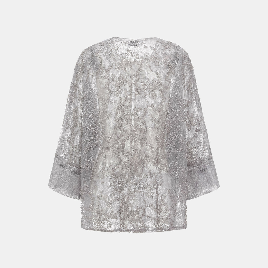 "Tea Banquet" Luxury Beaded Lace Light Chinese Style Cape Jacket - Silver