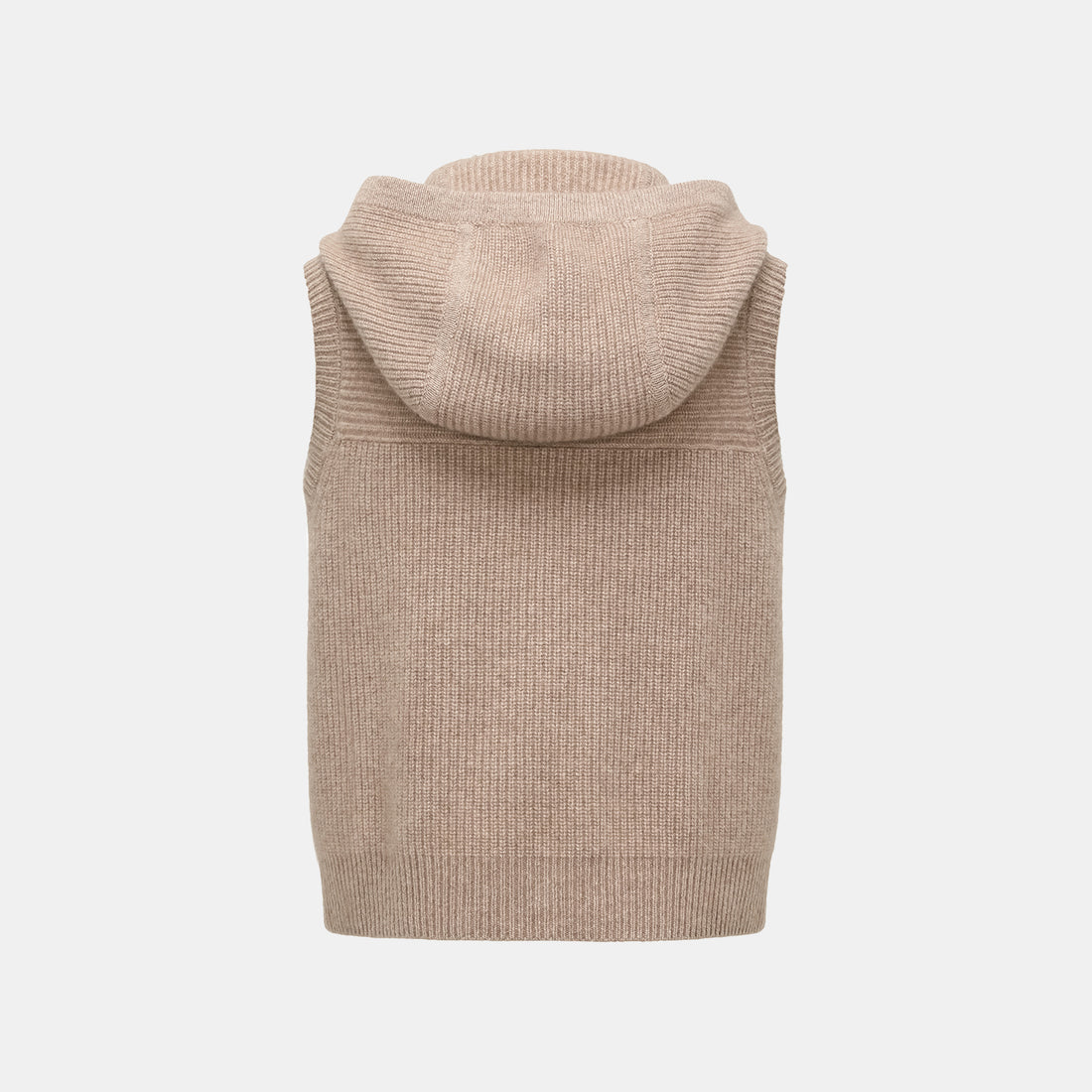 “Winter Diary” 100% Cashmere Hooded Zip-Up Vest—Earl Grey