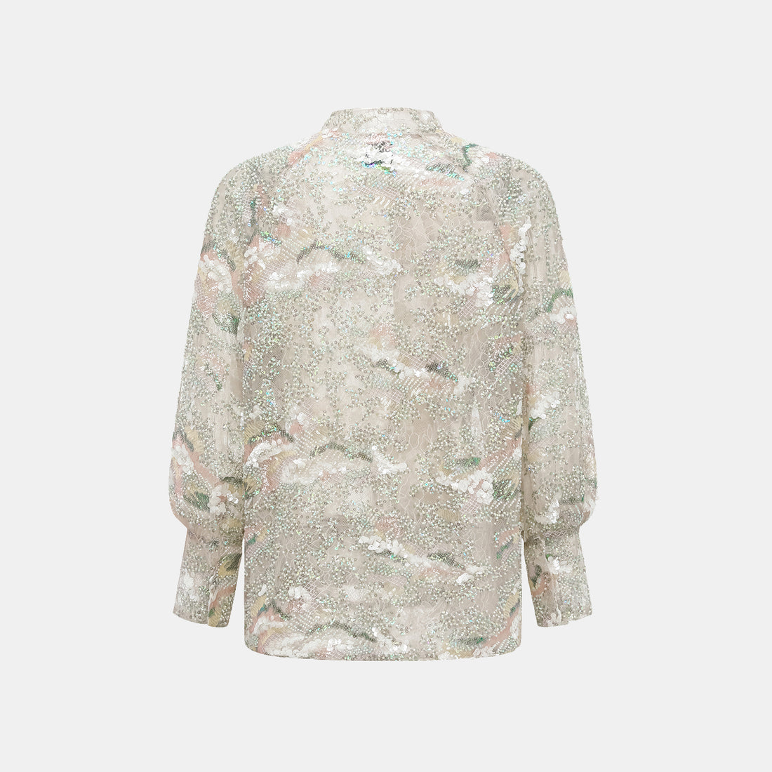 "Imperial Gala." Luxurious lace beaded light Chinese style blouse - sparse shadows and light smoke