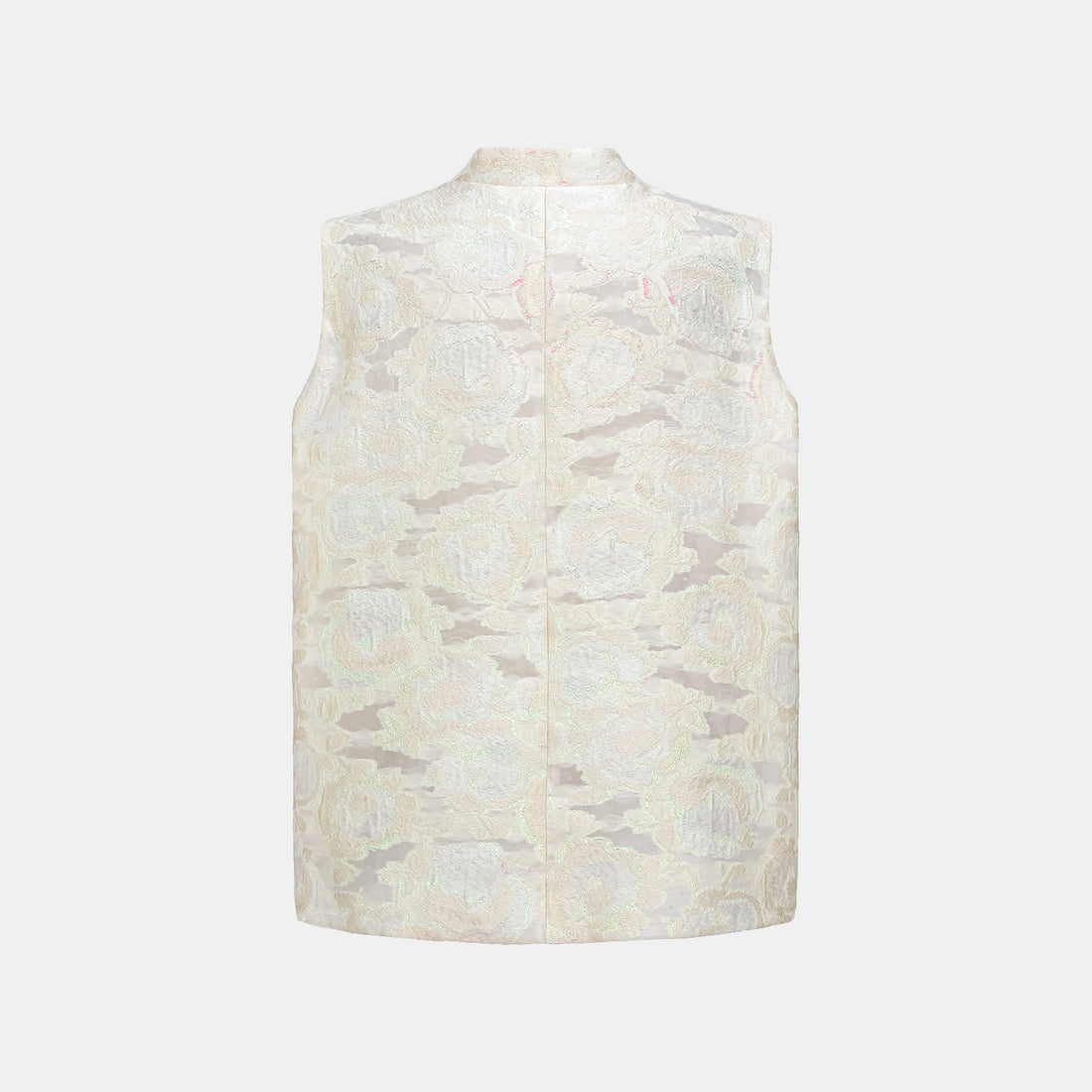 "Tea Banquet" Burning Flower Jacquard Light Chinese Style Vest - Moon Reflecting Lotus Pond
