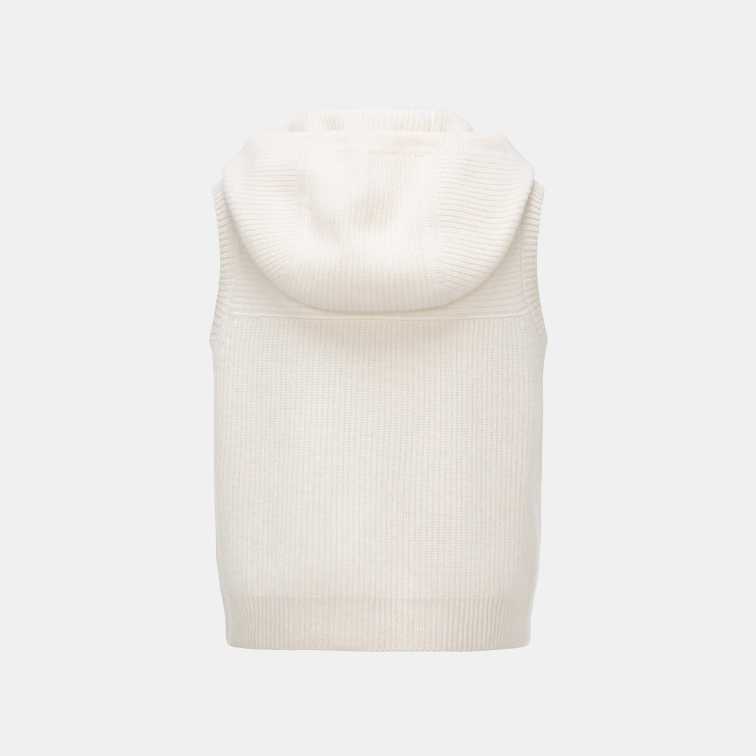 “Winter Diary” 100% Cashmere Hooded Zip-Up Vest—Milk