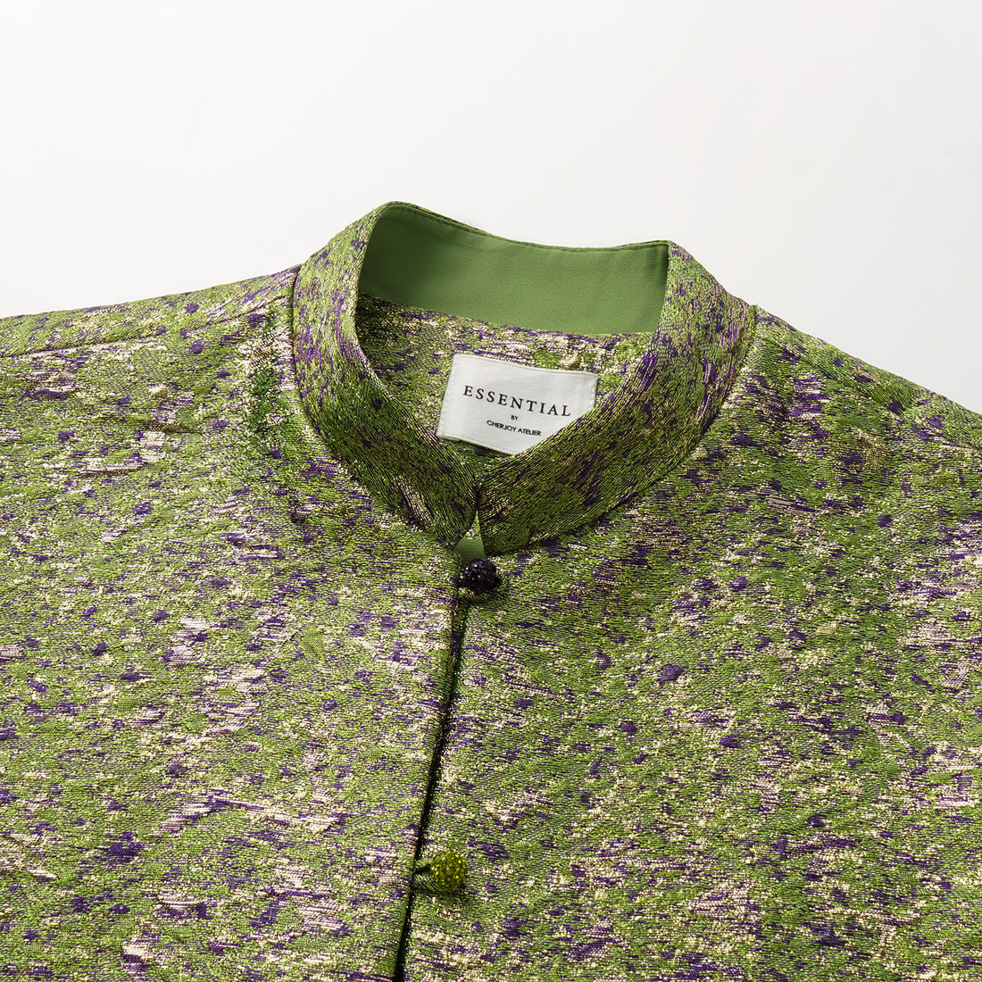 "Imperial Garden Teatime" Italian 3D jacquard light Chinese style vest - Pearl dotted green ink