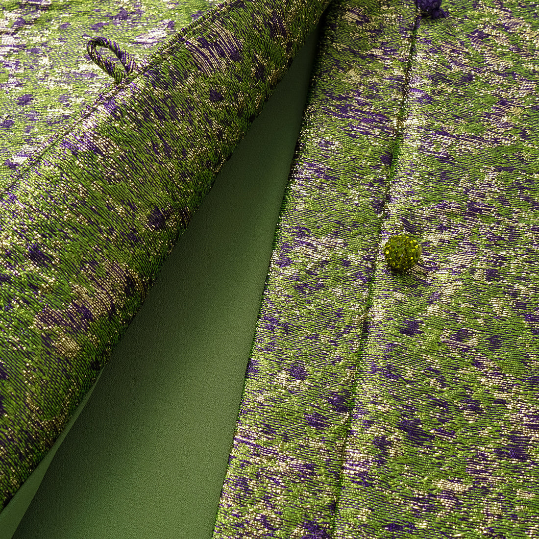 "Imperial Garden Teatime" Italian 3D jacquard light Chinese style vest - Pearl dotted green ink