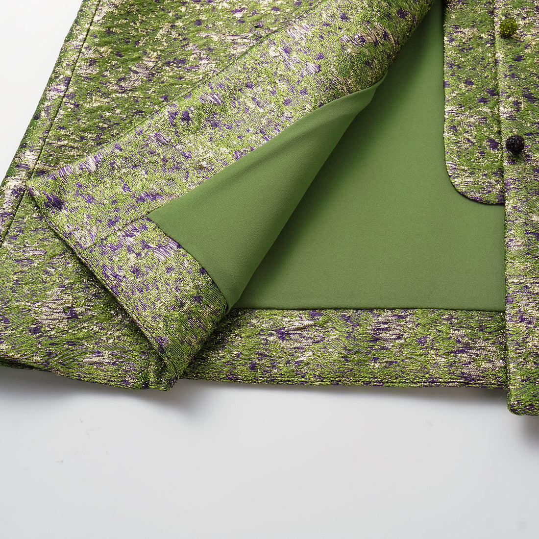 "Imperial Garden Teatime" Italian 3D jacquard light Chinese style vest - Pearl dotted green ink