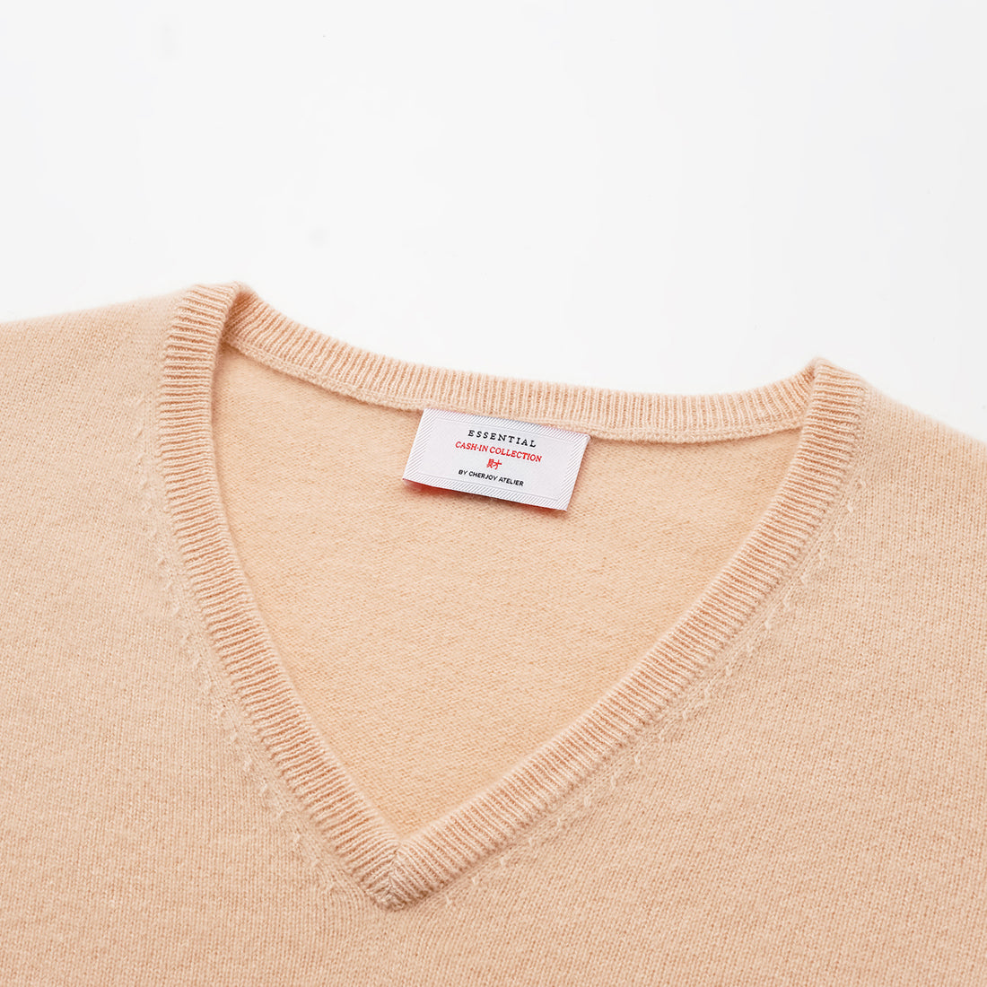 “Cash-In Collection 财“ 100% Baby Cashmere 3/4 Sleeve V-Neck Top (Yarn by Loro Piana) — Nude