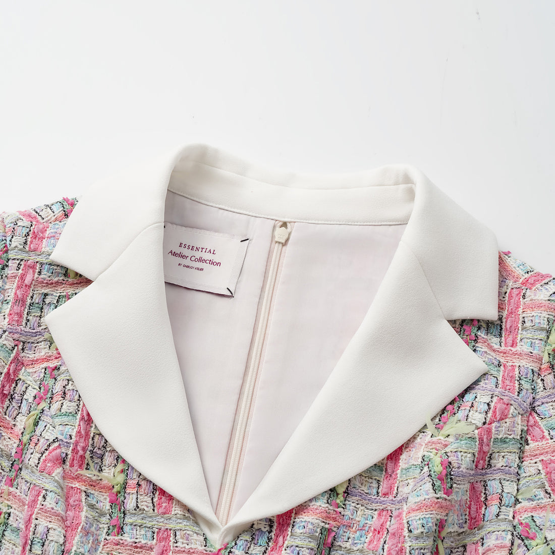 "Arcade of CherJoy Atelier." French summer light tweed patchwork waist dress