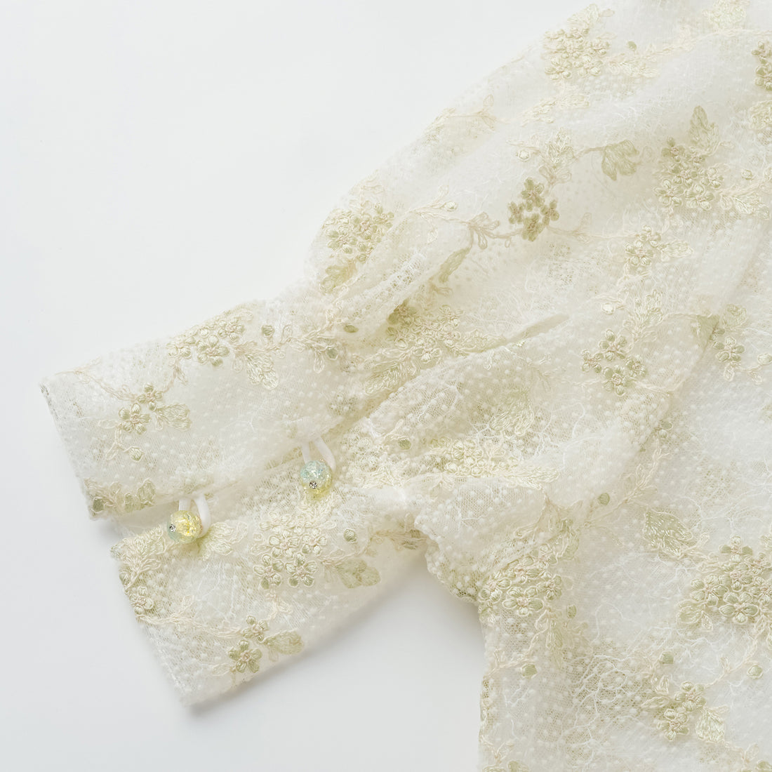 "春裳雅集"法國立體刺繡蕾絲輕國風短袖上衣—Verdant South拾翠江南