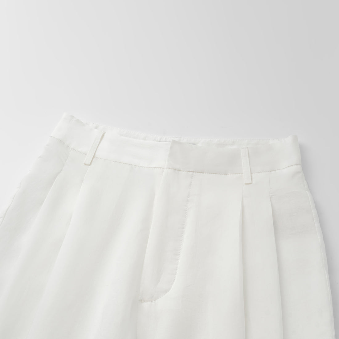 "Intellectual Moment" Tencel Satin Chiffon 3D Tailored Trousers - Simple White