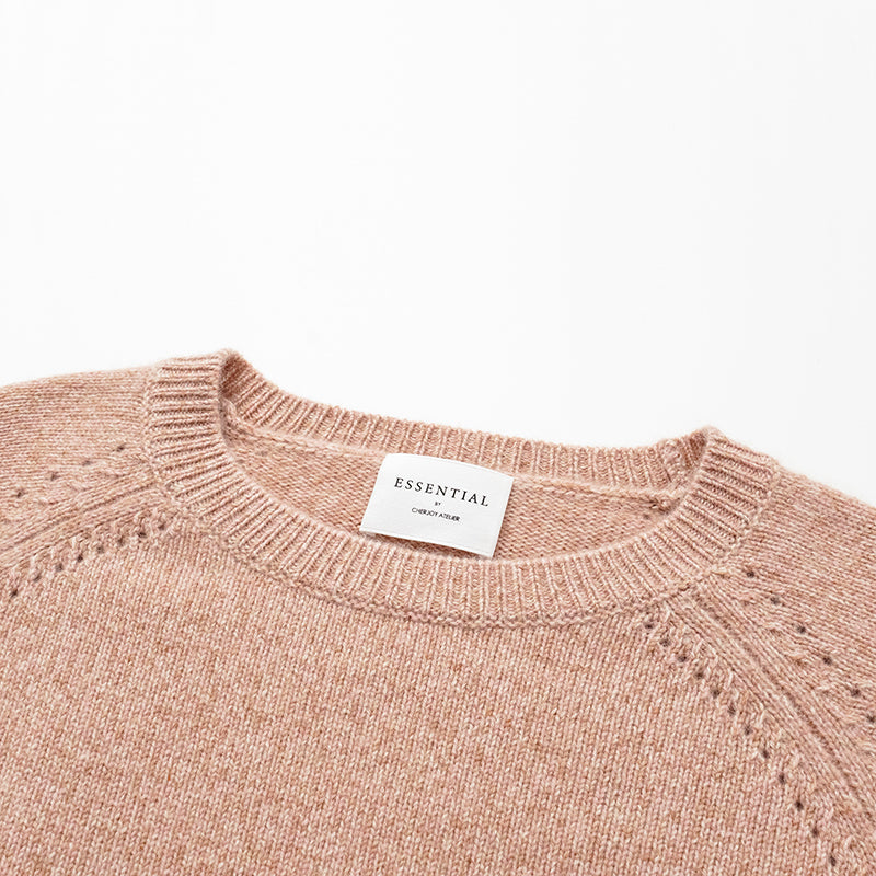 "Winter Diary" 100% Cashmere Thick Knit Half Sleeve Top—Toasted Pink
