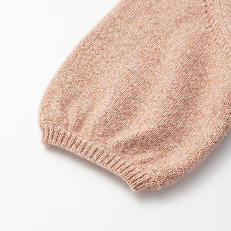"Winter Diary" 100% Cashmere Thick Knit Half Sleeve Top—Toasted Pink