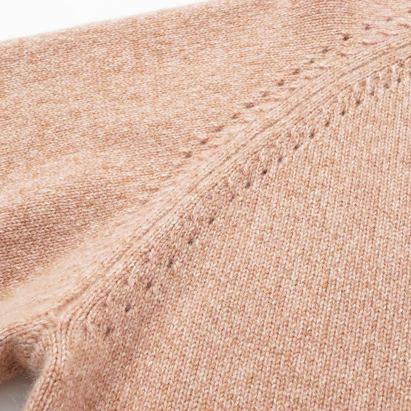 "Winter Diary" 100% Cashmere Thick Knit Half Sleeve Top—Toasted Pink
