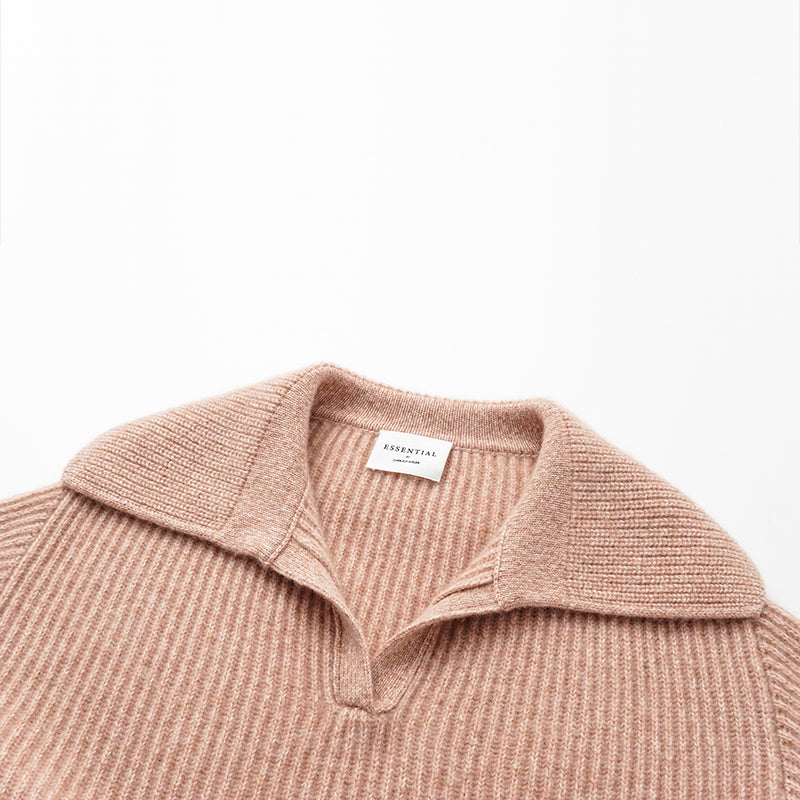 "Winter Diary" 100% Cashmere Chunky Lapel Top—Toasted Pink
