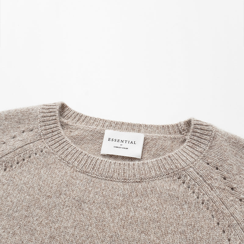 "Winter Diary" 100% Cashmere Thick Knit Half Sleeve Top - Taupe Swirl