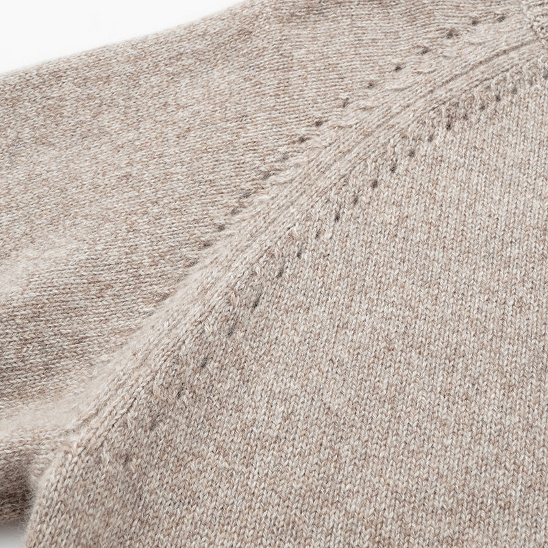 "Winter Diary" 100% Cashmere Thick Knit Half Sleeve Top - Taupe Swirl