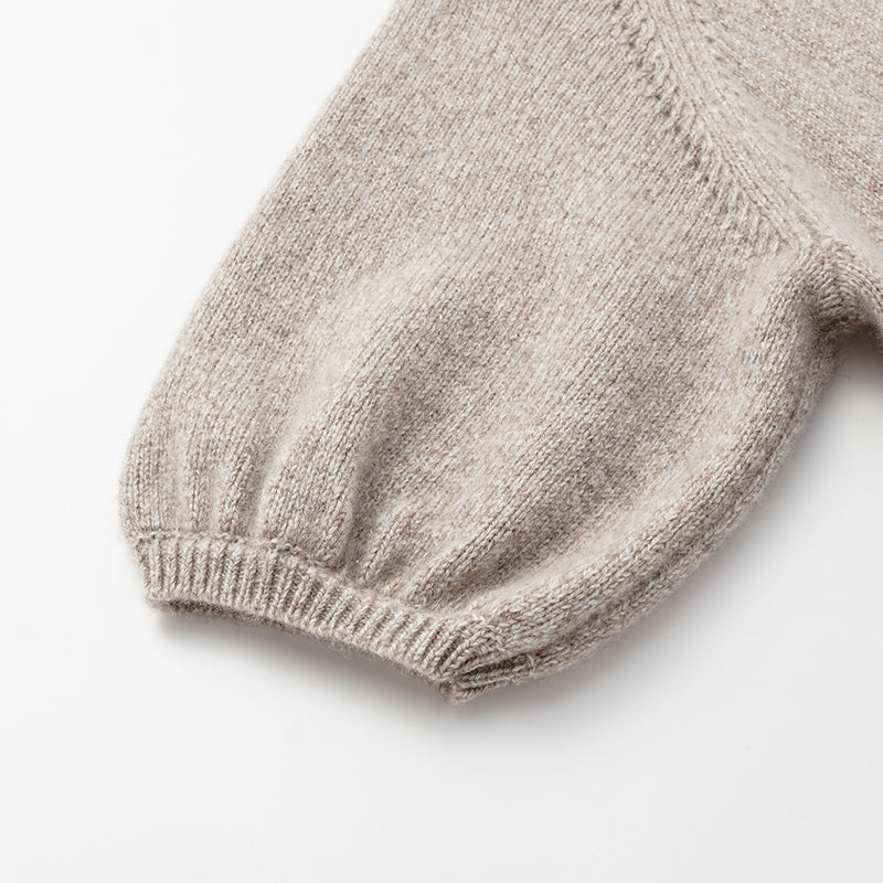 "Winter Diary" 100% Cashmere Thick Knit Half Sleeve Top - Taupe Swirl