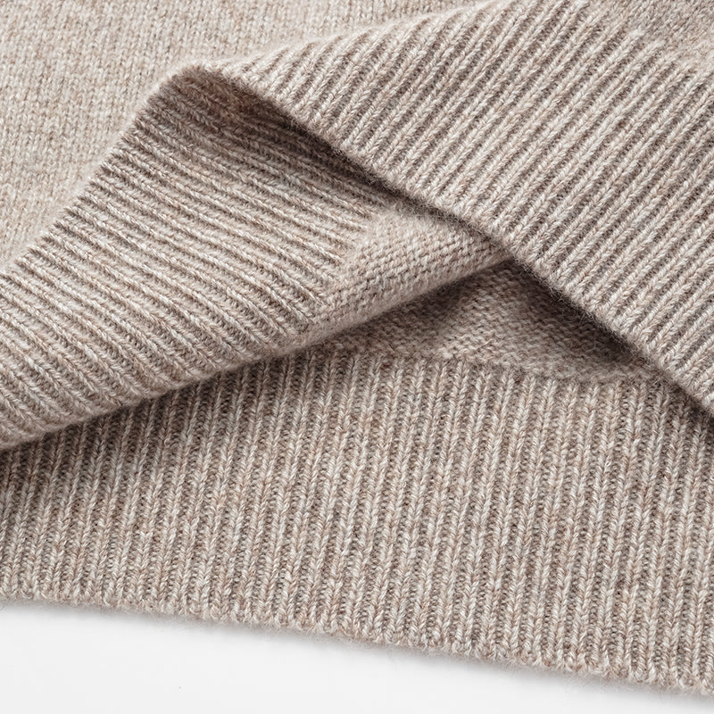 "Winter Diary" 100% Cashmere Thick Knit Half Sleeve Top - Taupe Swirl