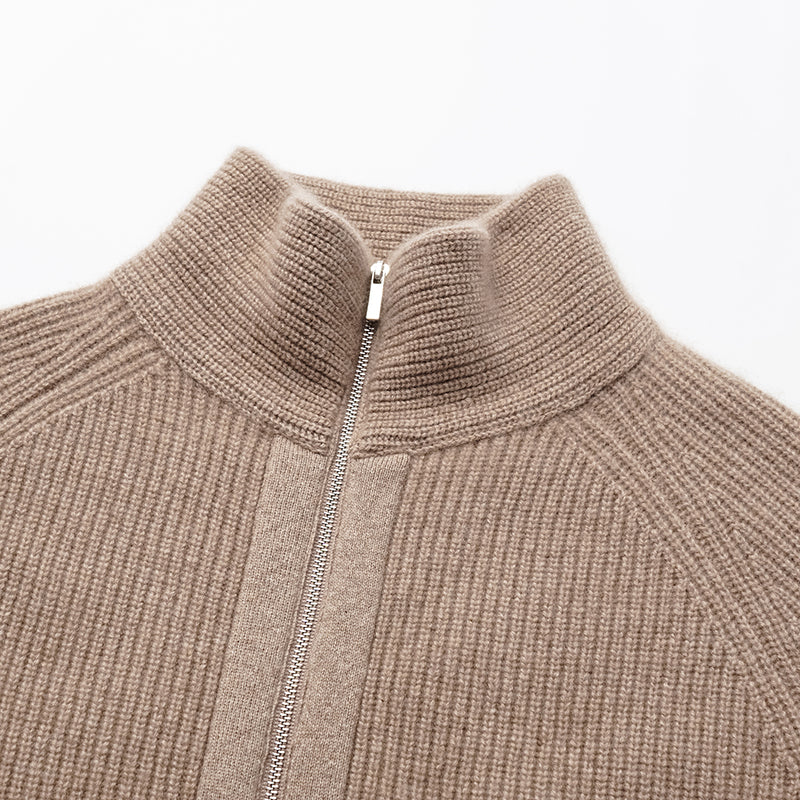 "Winter Diary" 100% Cashmere High Neck Panelled Jacket—Earl Grey