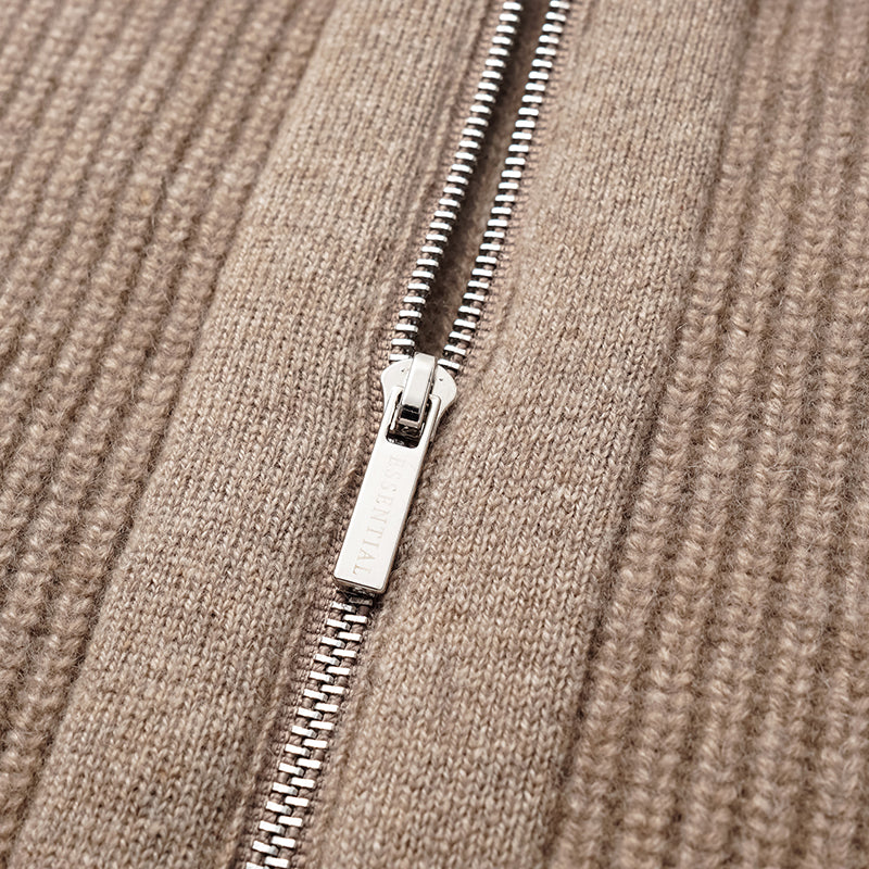 "Winter Diary" 100% Cashmere High Neck Panelled Jacket—Earl Grey
