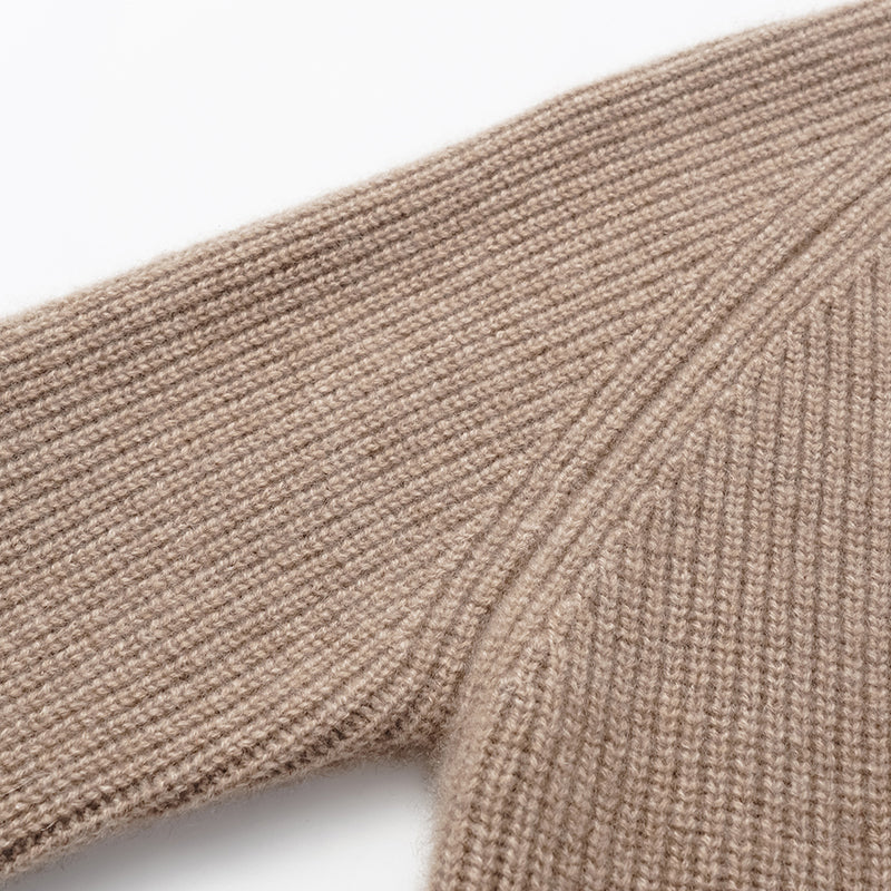 "Winter Diary" 100% Cashmere High Neck Panelled Jacket—Earl Grey