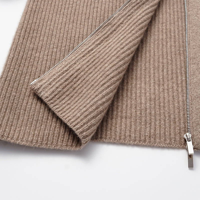 "Winter Diary" 100% Cashmere High Neck Panelled Jacket—Earl Grey