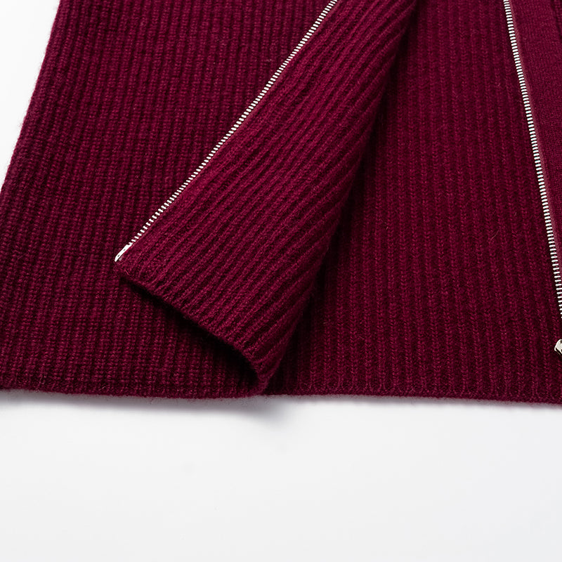 "Winter Diary" 100% Cashmere Turtleneck Panelled Jacket - Raspberry Jam