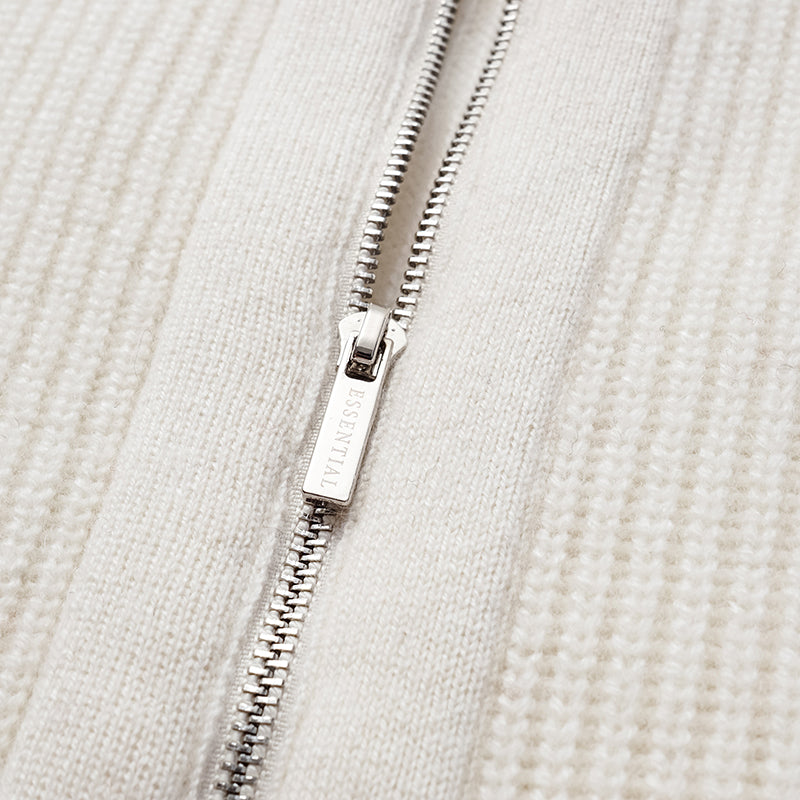 "Winter Diary" 100% Cashmere High Neck Panelled Jacket—Milk