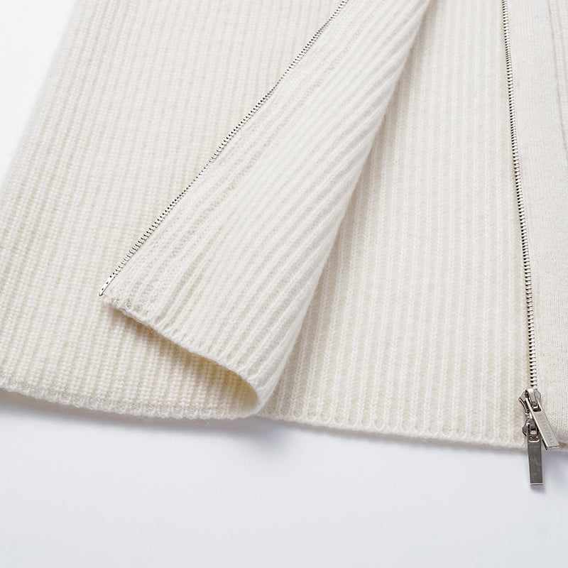 "Winter Diary" 100% Cashmere High Neck Panelled Jacket—Milk
