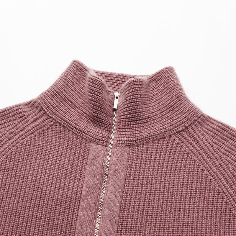"Winter Diary" 100% Cashmere High Neck Panelled Jacket - Strawberry Macaron