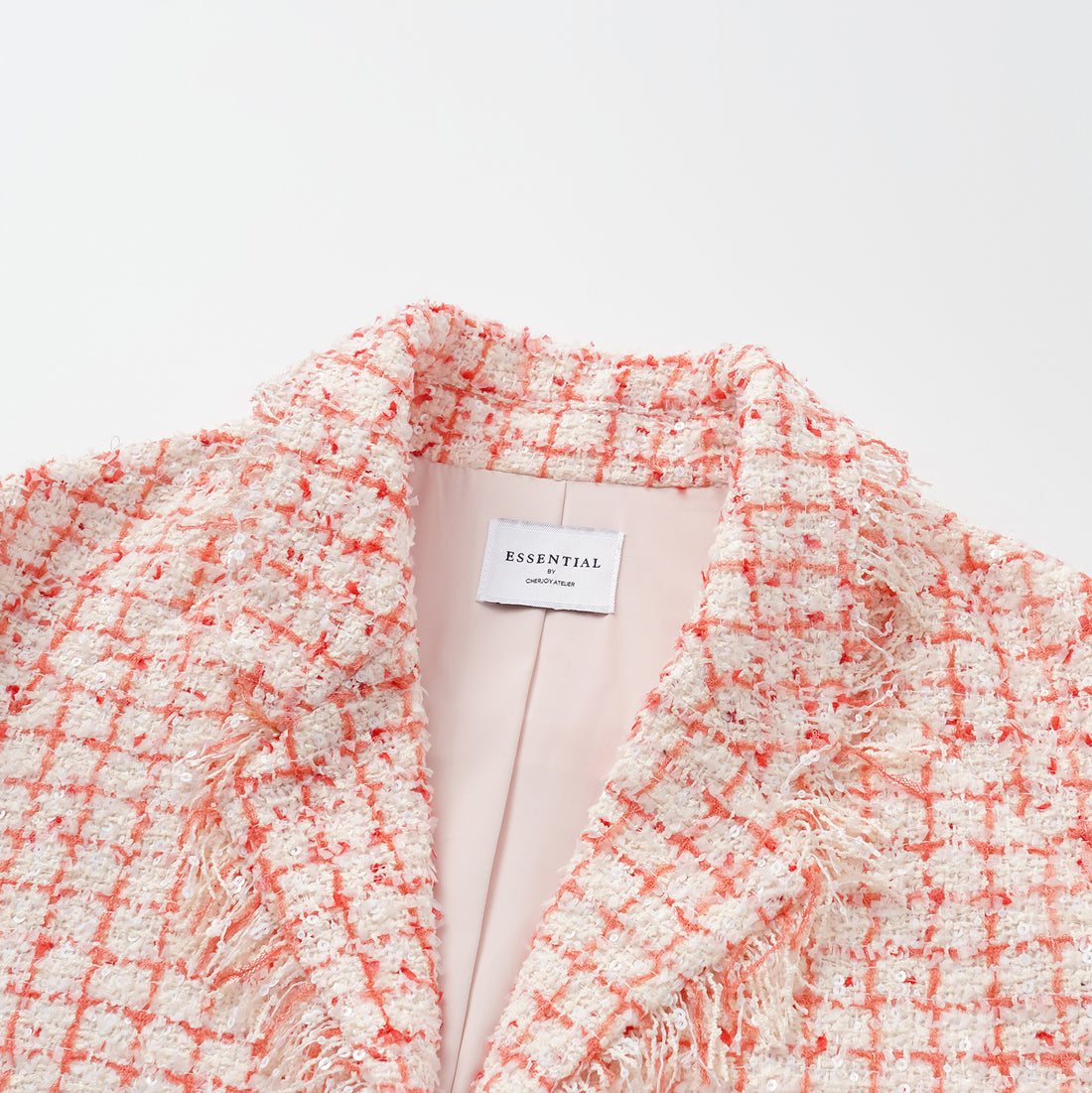 "Chelsea tea time" Tweed short-sleeved jacket—Peach Parfait