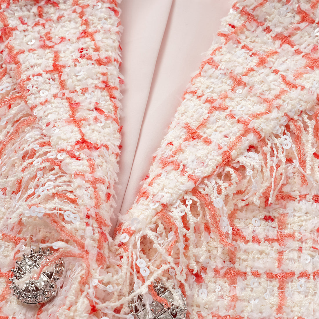 "Chelsea tea time" Tweed short-sleeved jacket—Peach Parfait