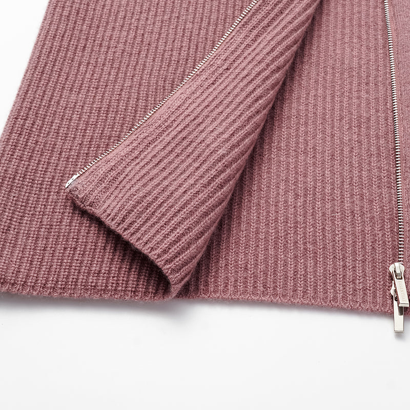 "Winter Diary" 100% Cashmere High Neck Panelled Jacket - Strawberry Macaron