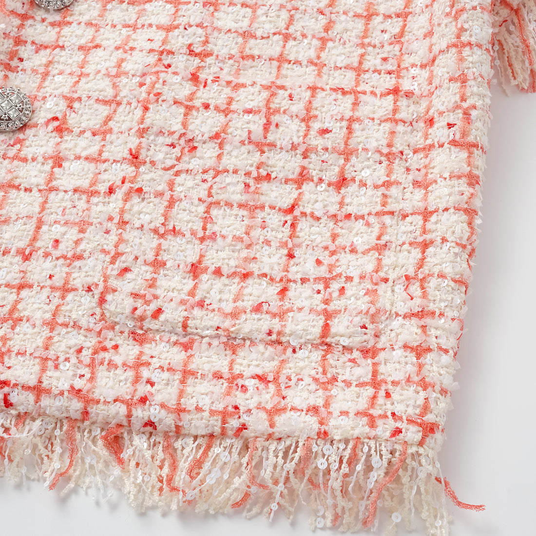 "Chelsea tea time" Tweed short-sleeved jacket—Peach Parfait