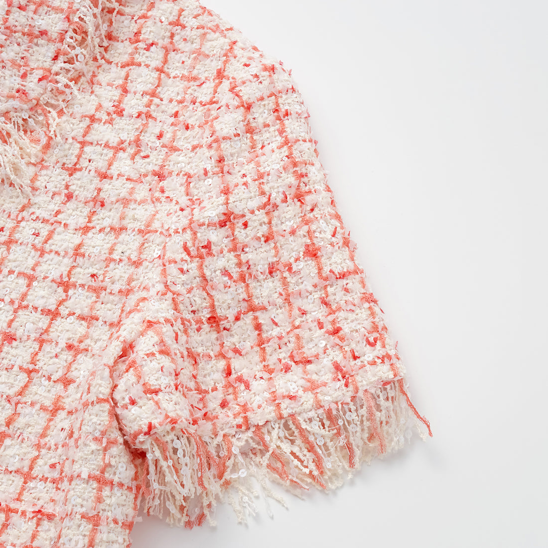 "Chelsea tea time" Tweed short-sleeved jacket—Peach Parfait