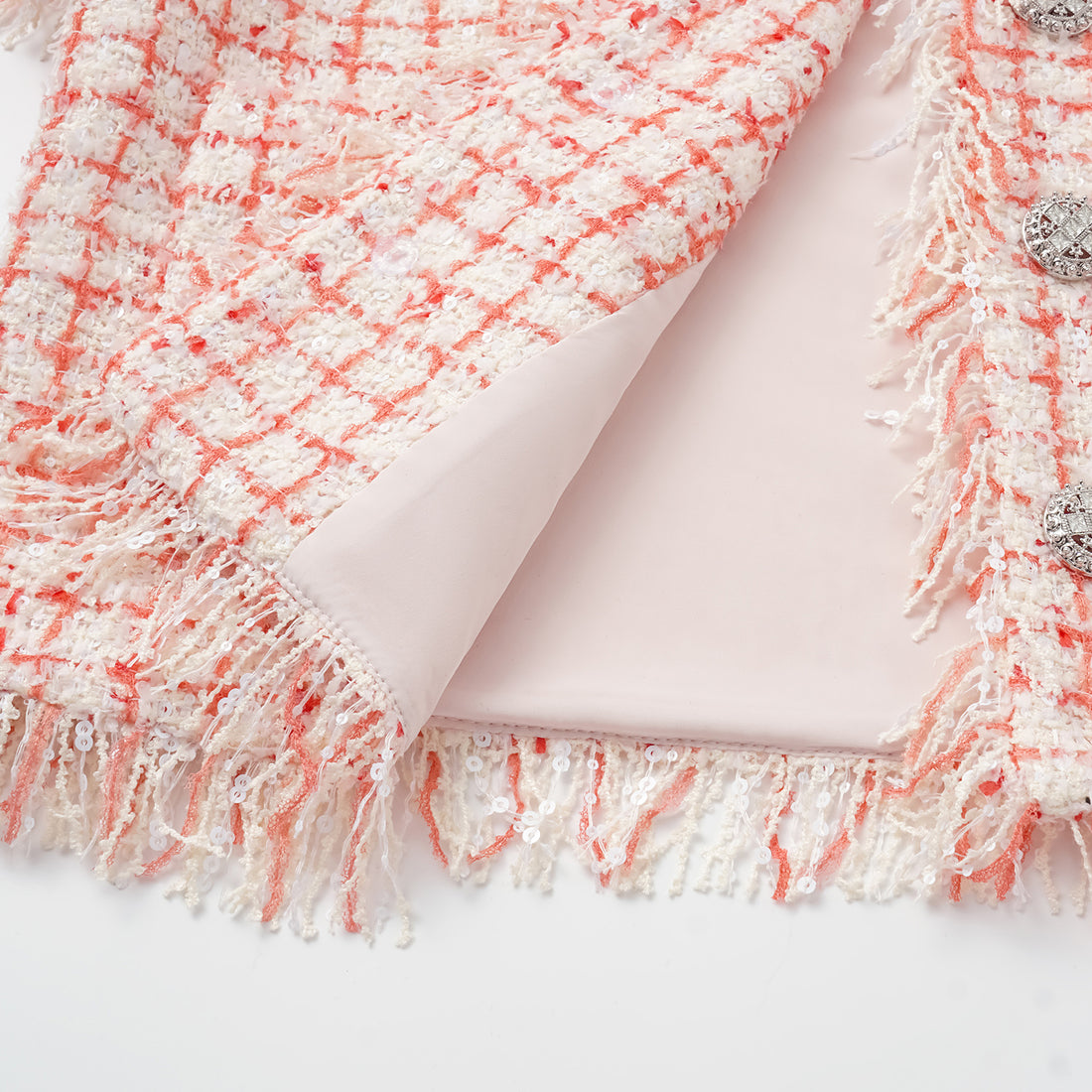 "Chelsea tea time" Tweed short-sleeved jacket—Peach Parfait