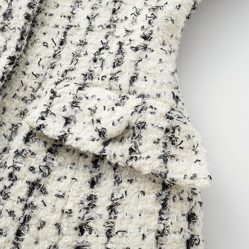 "Mayfair date night" wool tweed three-dimensional tailoring dress—Snowlit