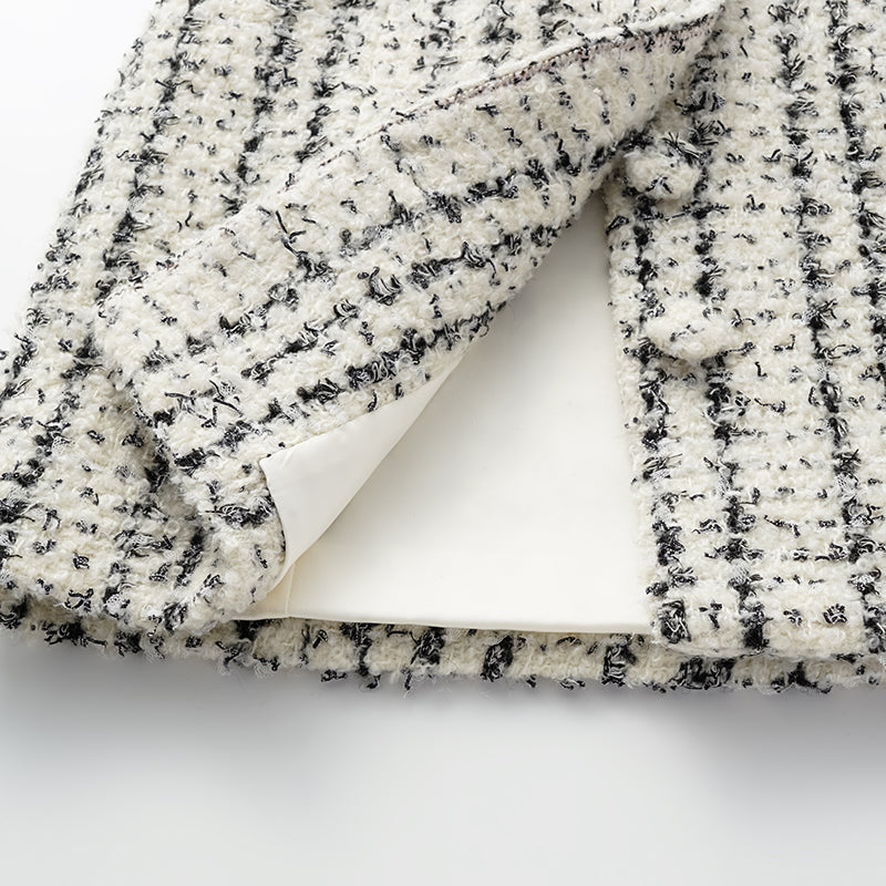 "Mayfair date night" wool tweed three-dimensional tailoring dress—Snowlit