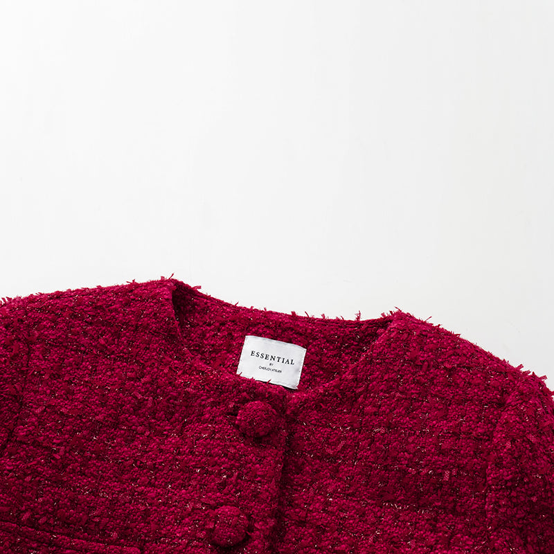 "Mayfair date night" wool tweed three-dimensional tailoring dress—Velvet Rouge