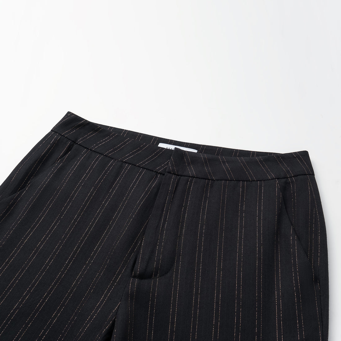 "Speak Sleek." Italian gold weaving straight flared pants—Indigo