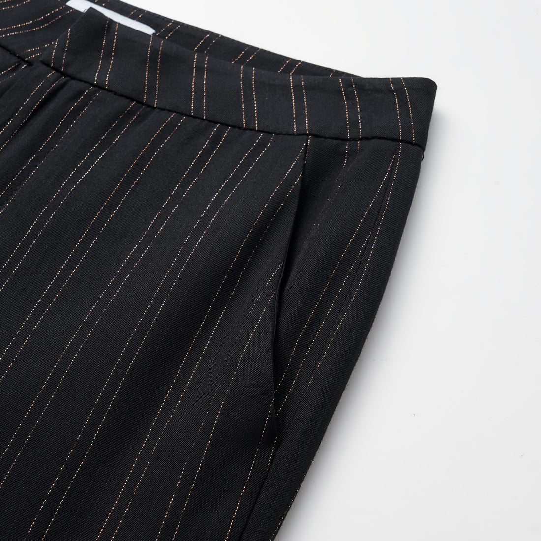 "Speak Sleek." Italian gold weaving straight flared pants—Indigo