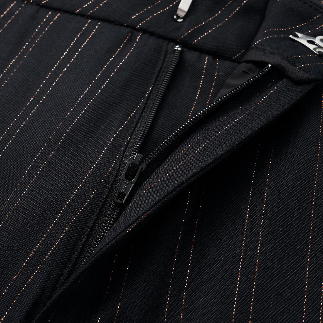 "Speak Sleek." Italian gold weaving straight flared pants—Indigo