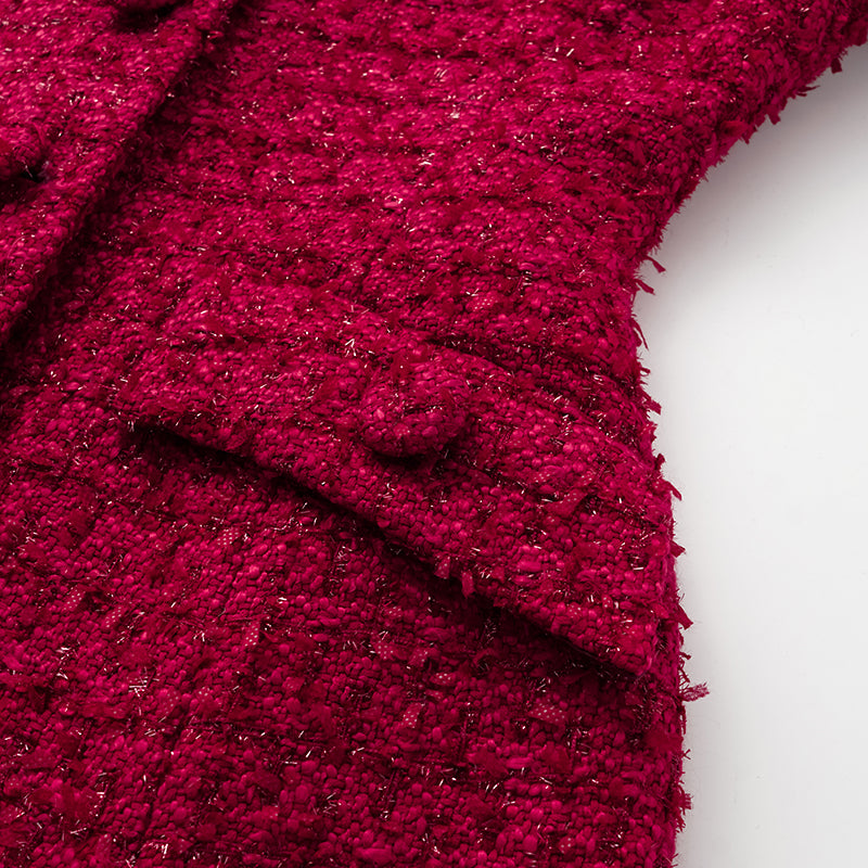 "Mayfair date night" wool tweed three-dimensional tailoring dress—Velvet Rouge