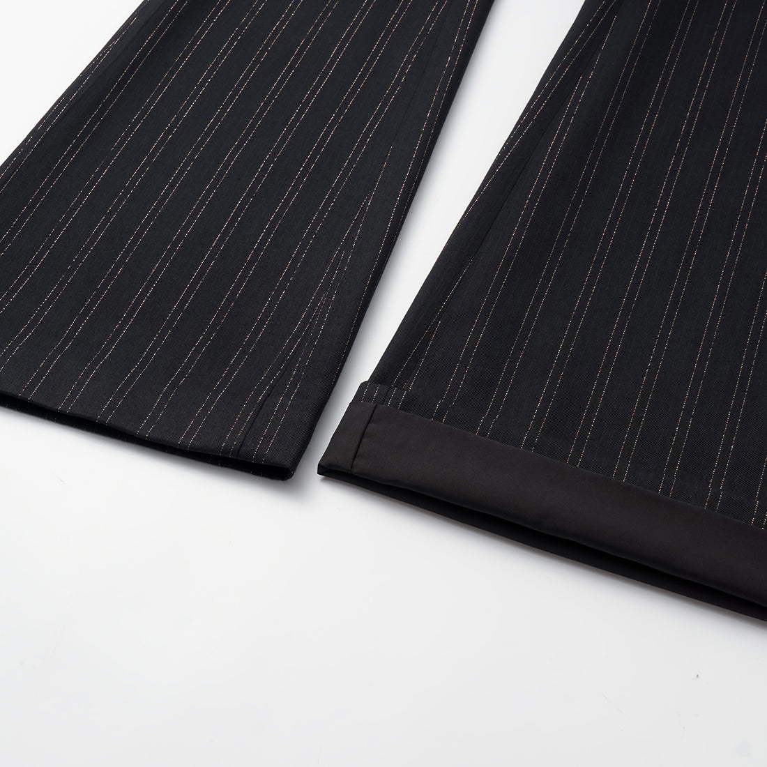 "Speak Sleek." Italian gold weaving straight flared pants—Indigo
