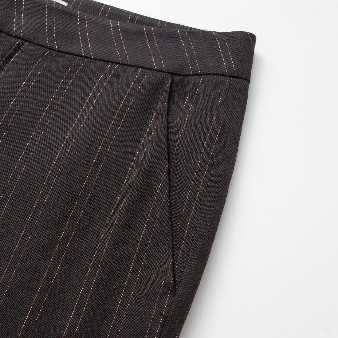 "Speak Sleek." Italian gold weaving straight flared pants—Ink
