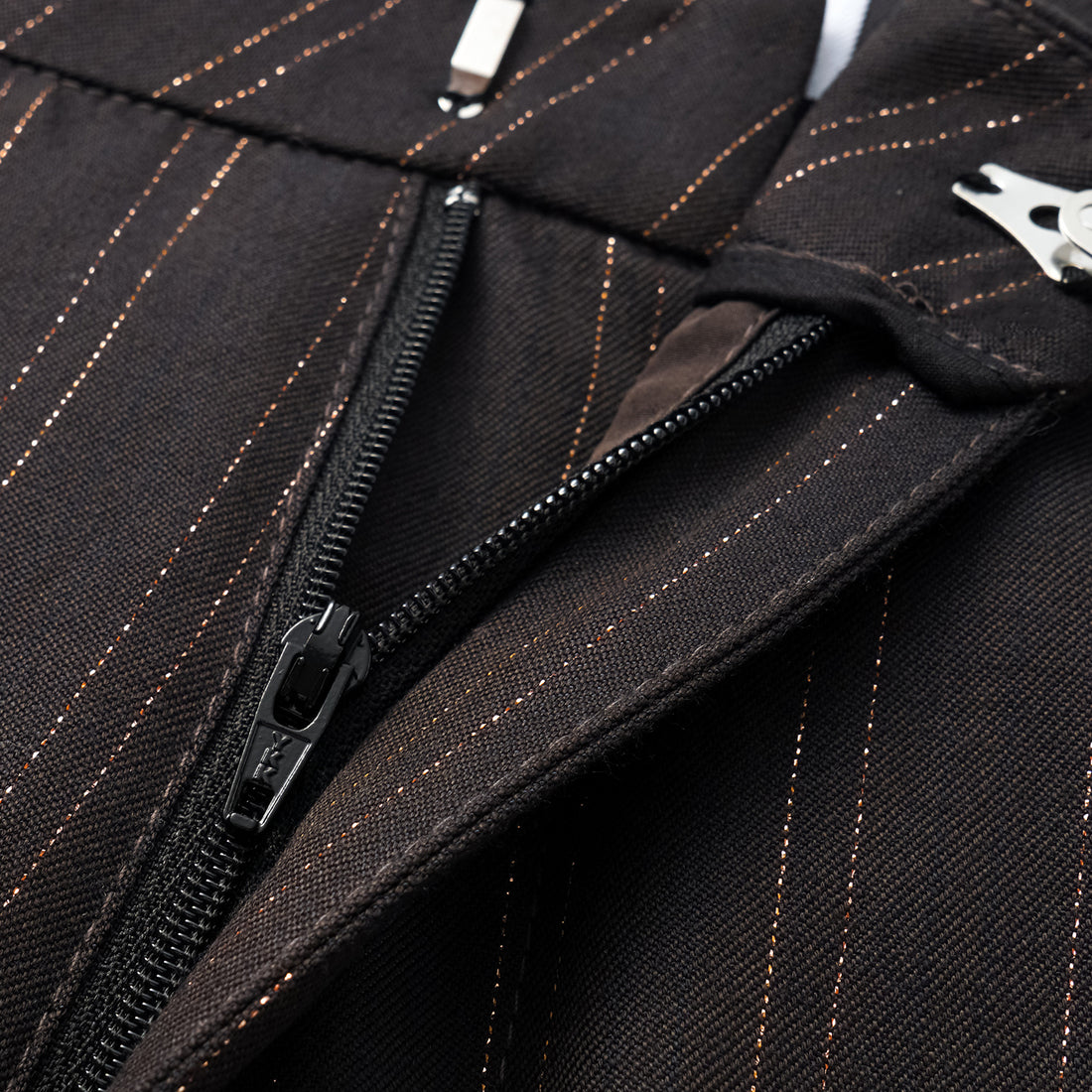 "Speak Sleek." Italian gold weaving straight flared pants—Ink