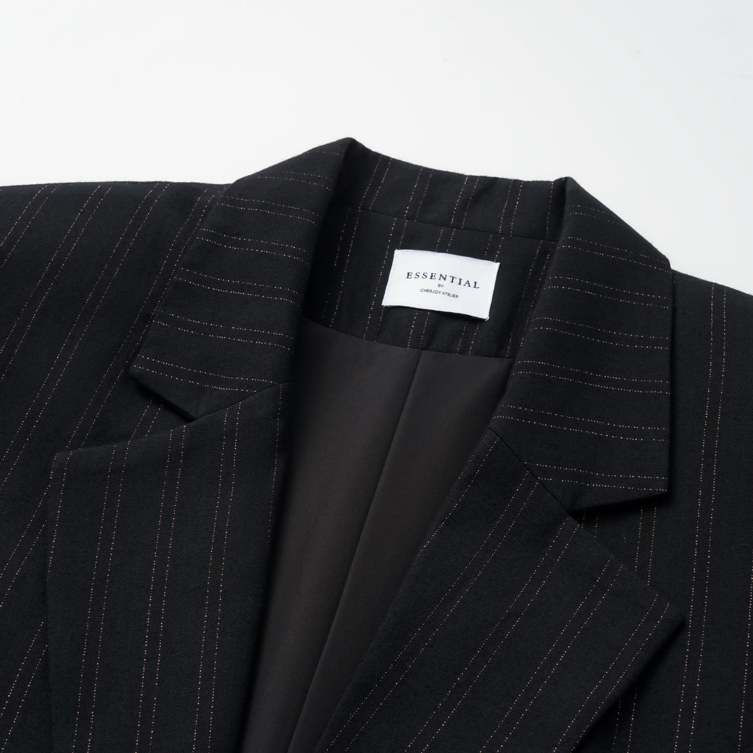 "Speak Sleek." Italian gold weaving vertical oversized suit jacket—Indigo